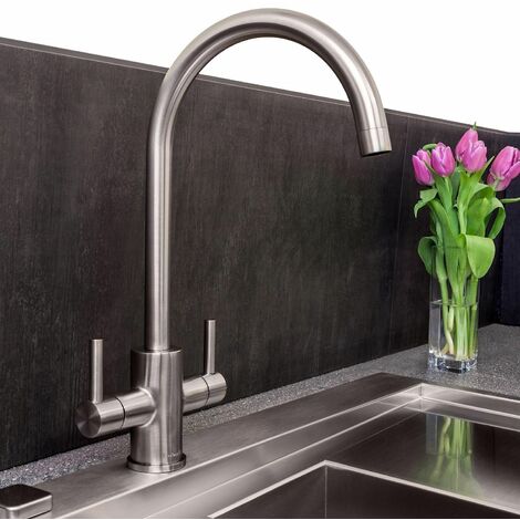 Reginox Kitchen Sink Tap Brushed Nickel Swivel Spout Mixer Taps Dual Lever Mono