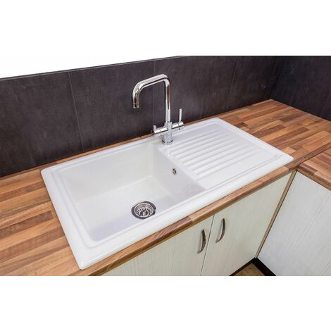Reginox RL304CW Traditional Kitchen Sink Single Bowl Reversible Drainer Waste - White