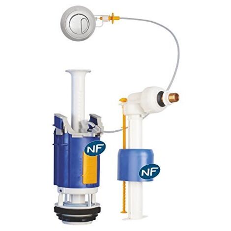 Regiplast 26500 - Batteria di scarico WC con doppio flusso, meccanismo a cavo, con rubinetto galleggiante UNI 0500, certificazione NF classe 1
