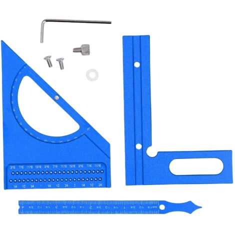 Regla angular de aluminio para madera, modelo triangular con escuadra y transportador ajustable de 0 a 180°.