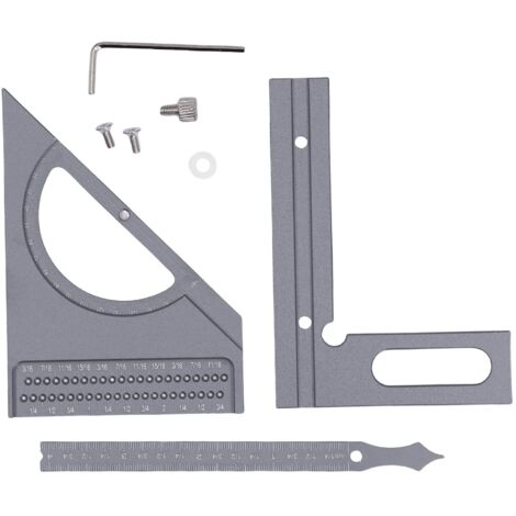 Regla angular multifunción 3D para madera - 180°, anodizada en plata, fácil montaje.