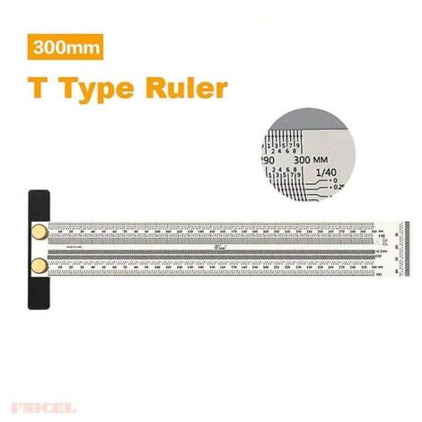 Regla de marcado de acero inoxidable, regla de marcado en T, regla de precisión, herramienta de medición para carpintería (300 mm)