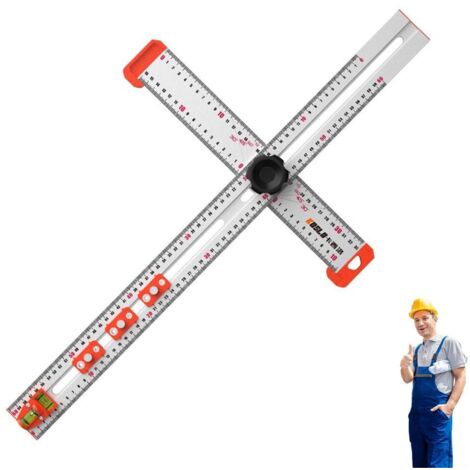 Regla de posicionamiento de taladro, regla en T de 60 cm, regla angular de alta precisión, herramienta para trabajar la madera 2 en 1, calibre de marcado para cortes transversales, herramientas de med