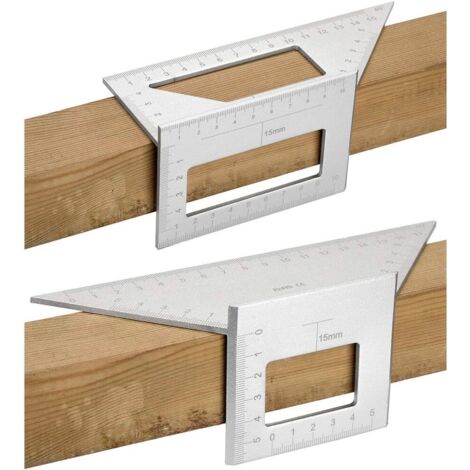 Regla en T para medir ángulos de inglete de 45/45 a 90/45 grados, con diseño de escuadra de 2 sillas de montar para carpintería, aleación de aluminio (plateada)