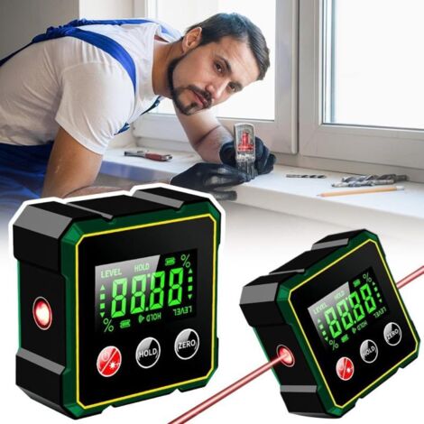 Regla magnética digital recargable para ángulos, transportador magnético de cuatro caras con láser electrónico, nivel digital para carpintería.