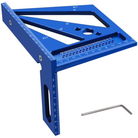 Regla medición madera multiángulo 3D métrica/pulgadas aleación aluminio, escuadra ajustable 22.5-90°, transportador inglete, para ingenieros carpinteros dibujantes