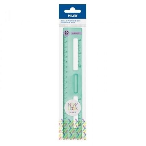 Regla MILAN New Look de 20 cm - verde, transparente, escala en cm/pulgadas
