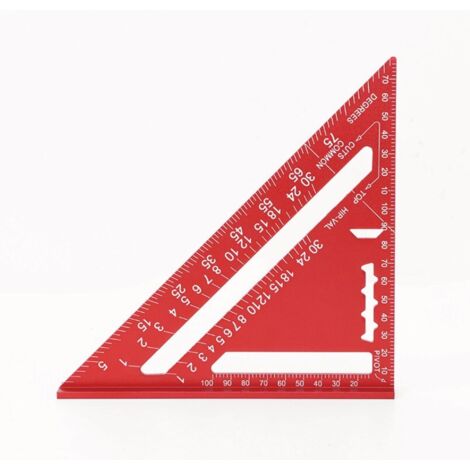 Regla triangular de 7 pulgadas - Métrica - Aleación de aluminio roja - Cuadrada engrosada de 90 grados