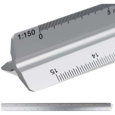 Regla triangular de arquitecto KZQ de 30 cm. Escala: 1:20-1:25-1:50-1:75-1:10. Material: Aluminio. Escala (treinta).