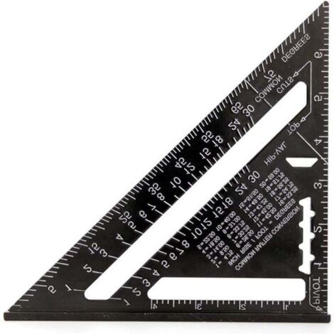 Regla triangular negra de 7 pulgadas, escuadra de carpintero de aleación de aluminio, herramienta de medición de alta precisión para carpinteros e ingenieros.