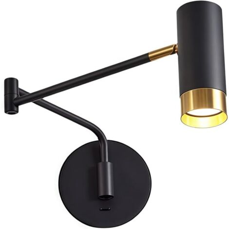 Réglable Rocker Lampe De Lecture Applique Murale LED Lampe Murale Spotlight Pivotante Lampe Murale Intérieure Moderne Sconce Lampe De Chevet De Chambre Lampe Pliante Lampe (Noir)