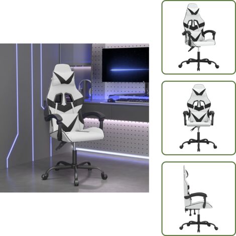 Réglage de hauteur - vidaXL Chaise de jeu pivotante Blanc et noir Similicuir - Dossier réglable