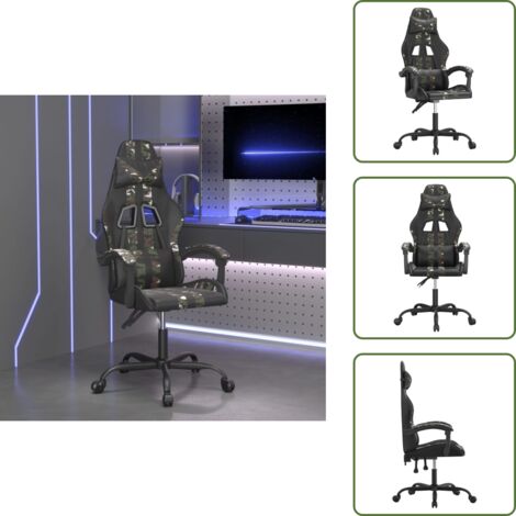 Réglage de hauteur - vidaXL Chaise de jeu pivotante Noir et camouflage Similicuir - Dossier réglable