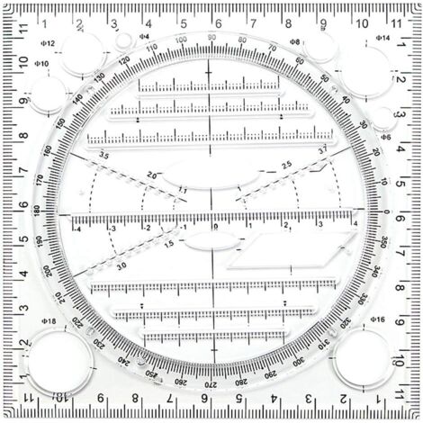 Règle à dessin multifonctionnelle (1 pièce), règle de dessin et de mesure, rapide