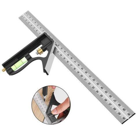 Règle d'angle de Combinaison, 300mm Equerre à Combinaison en Acier Inoxydable, Équerre Combinée avec Niveau à Bulle et Tire-Lignes Pratique, Idéal pour Mesure, Marquage ,