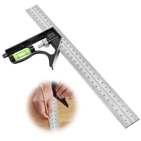 Règle d'angle de Combinaison, 300mm Outils de Traçage avec Niveau à Bulle et Tire-Lignes Pratique, Idéal pour Bricolage Outillage, Mesure, Marquage