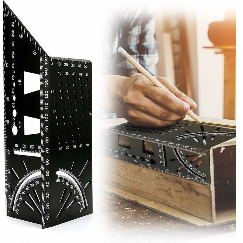 Règle D'Angle D'Onglet 3D, 45 À 90 Degrés Règle De Charpentier Multifonctions Mesure Rapporteur De Pochoir Professionnel En Alliage D'Aluminium Dur