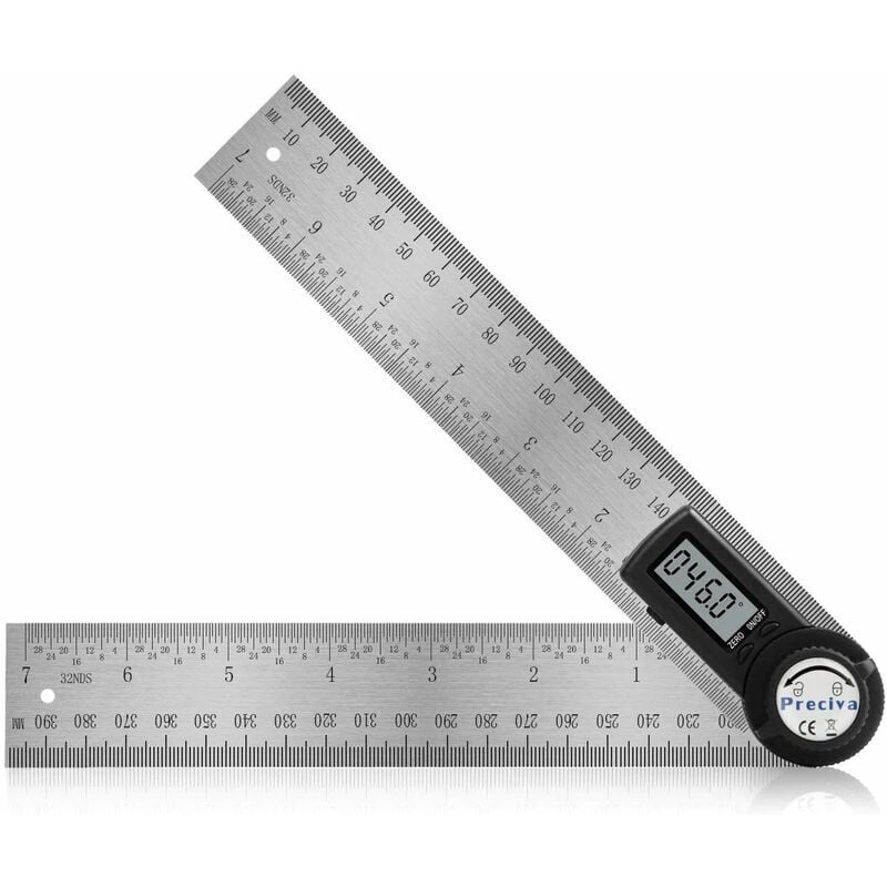 Forehill - Règle D'angle Numérique, Rapporteur, Mesure de Longueur 200 mm et d'Angle en Acier Inoxydable avec Maintien, Zéro et Grand Ecran lcd,
