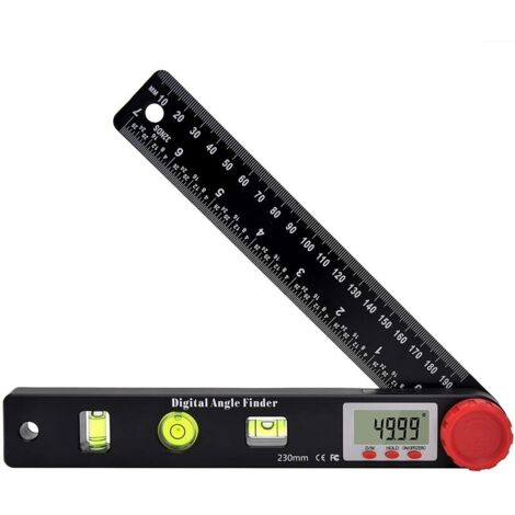 Règle D'angle Numérique Rapporteur Règle Niveau à Bulle Goniomètre Numérique 230mm Jauges d'angle à 360 ° avec Bulle de Niveau de Cercle Vertical Horizontal, Écran LCD, Double Échelle Règle