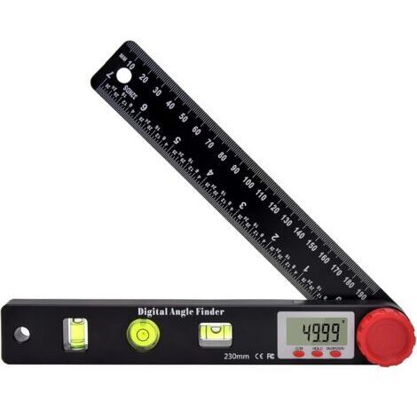 Règle D'angle Numérique Rapporteur Règle Niveau à Bulle Goniomètre Numérique 230mm Jauges d'angle à 360 ° avec Bulle de Niveau de Cercle Vertical Horizontal, Écran LCD, Double Échelle Règle