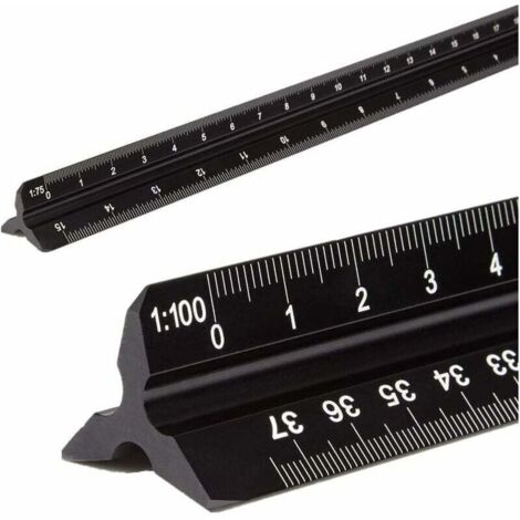 Règle d'architecte triangulaire en aluminium 30,5 cm – Graduations 1:20 à 1:125 – Bords chanfreinés pour sécurité – Finition noire durable