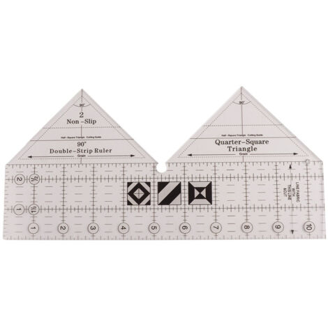 Règle de Couture Transparente à Double Bande avec Grille et Angles 45/60/90 Degrés, Guide de Coupe en Quart de Triangle Antidérapant pour Patchwork