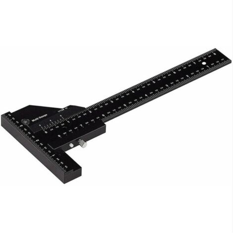 Règle de Menuiserie, Règle de Traçage Multifonctionnelle pour le Travail du Bois, Règle en forme de T en aluminium, Dispositif de traçage, Outil de mesure de 0-280mm, Mesure précise à 0,02 mm，noir, un