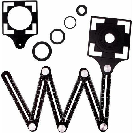 Règle de mesure multi-angle avec trou de positionnement, règle pliante en alliage d'aluminium à 6 côtés, outil de mesure de modèle de pêcheur, noir