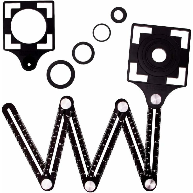 Règle de Mesure Multi-angle avec trou de positionnement, Règle pliante en alliage d'aluminium à 6 Côtés,Angleizer Template Outil de mesure,noir Fei Yu
