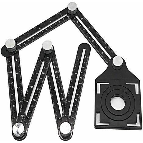Règle de Mesure Multi-angle avec trou de positionnement, Règle pliante en alliage d'aluminium à 6 côtés,Template Outil de mesure,-noir