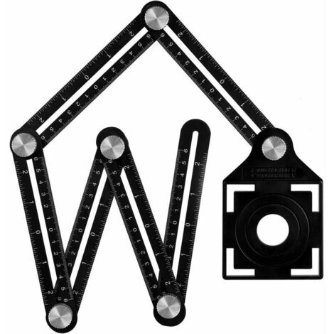 Règle de Mesure Multi-angle avec trou de positionnement, Règle pliante en alliage d'aluminium à 6 côtés,Template Outil de mesure,noir