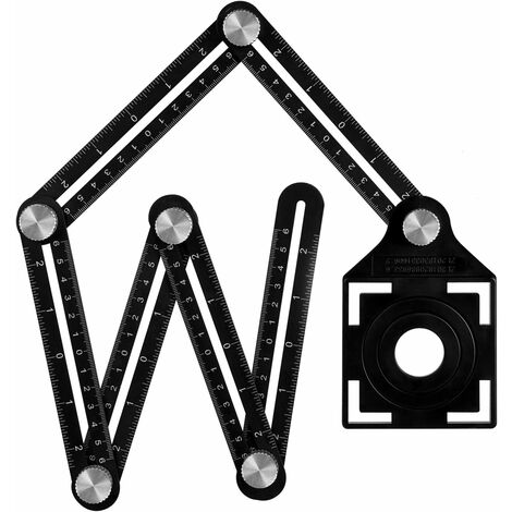 Règle de Mesure Multi-angle avec trou de positionnement, Règle pliante en alliage d'aluminium à 6 côtés,Template Outil de mesure,noir Macaron