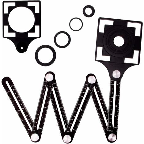 Règle de Mesure Multi-angle avec trou de positionnement,Règle pliante en alliage d'aluminium à 6 ctés,Angleizer Template Outil de mesure,noir GrooFoo