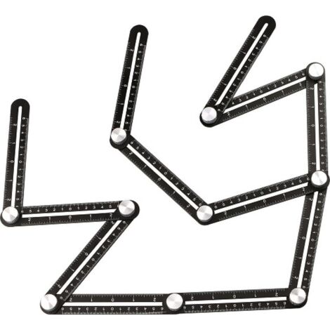 Règle de mesure multi-angle pour carrelage - Outil d'angle noir - Pochoir d'angle en alliage d'aluminium - 12 outils latéraux - Convient pour la menuiserie, les carreaux de céramique