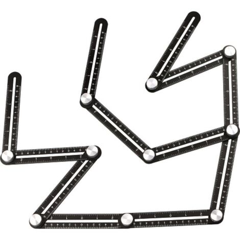 Règle de mesure multi-angle pour carrelage - Outil d'angle noir - Pochoir d'angle en alliage d'aluminium - 12 outils latéraux - Convient pour la menuiserie. les carreaux de céramique