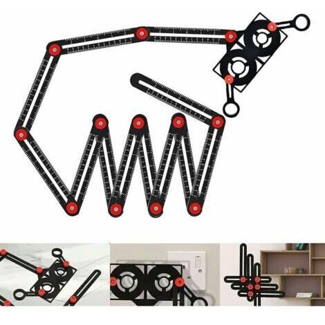Règle de mesure multi-angles, 12 côtés précis en alliage d'aluminium, outil de mise en page de gabarit avec poinçon, outil de perçage pour les constructeurs, artisans, charpentiers, bricoleurs (C)