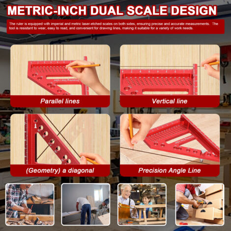 Règle de mesure multi-angles en alliage d'aluminium pour le travail du bois et le bricolage, équerre à onglet, gabarit de traçage multifonctionnel, outil de mesure et de traçage pour ingénieurs et cha