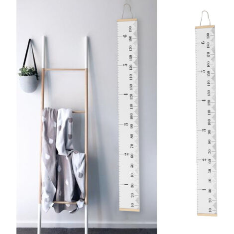 Règle de mesure mural pour enfants avec canvas réversible - Graphique de croissance en bois de pin de Nouvelle-Zélande, 200cm - Tableau mural blanc classique [Graphique de croissance] [Premium Canvas,
