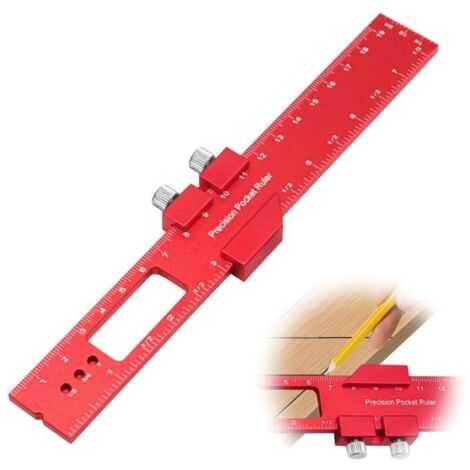 Règle de traçage de précision - Outil de traçage en métal - Pour le travail du bois - Marquages de 45 ° et 90 ° - Avec butée de règle pour tracer et dessiner