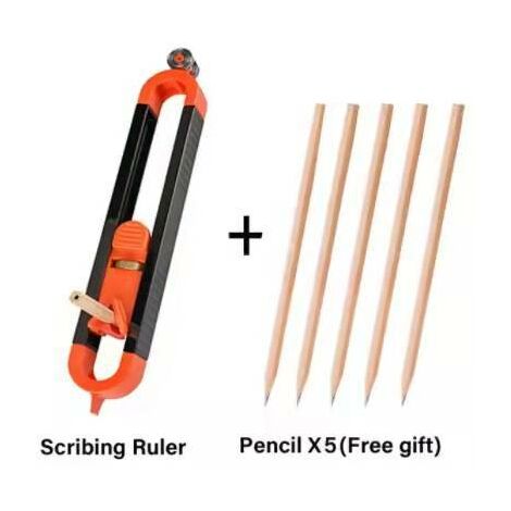 Règle de traçage de profil, jauge de Contour avec verrou, outil de traçage précis, duplicateur de mesure de profil de bord pour menuiserie,Ruler and 5 pencil