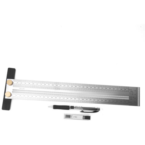 Règle de traçage en T en acier inoxydable pour menuiserie avec crayon automatique, 300mm