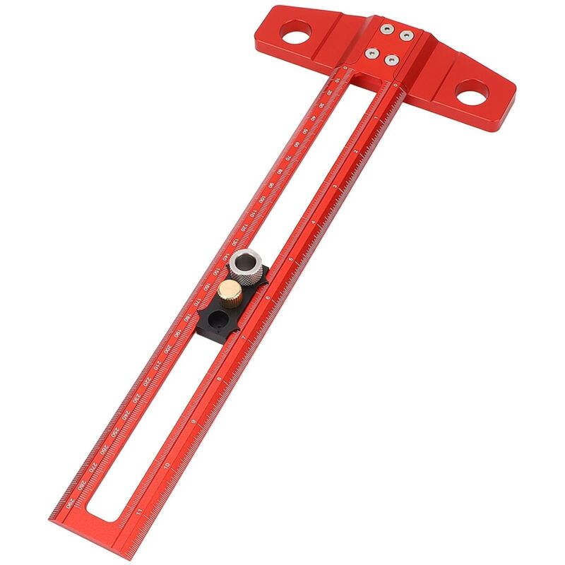 Règle de Travail du Bois Règle Carrée en T 30 Cm en Alliage D'aluminium avec Manchons de Perçage Interchangeables, Outil de Marquage à Double
