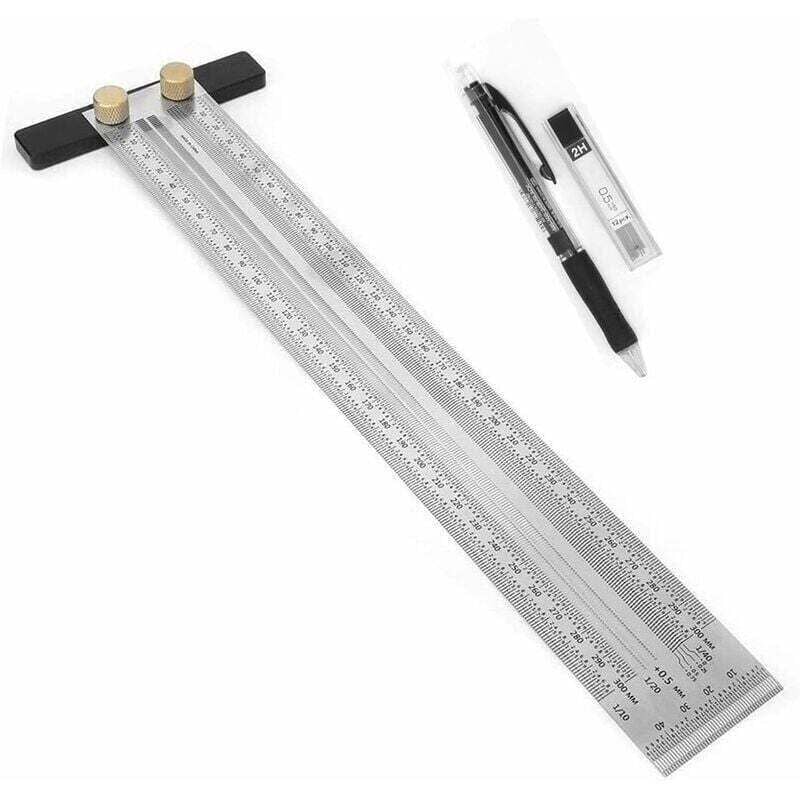 Image of Règle En T 300 Mm Précision Avec Porte-Mine Acier Inoxydable Pour Menuiserie Et Traçage