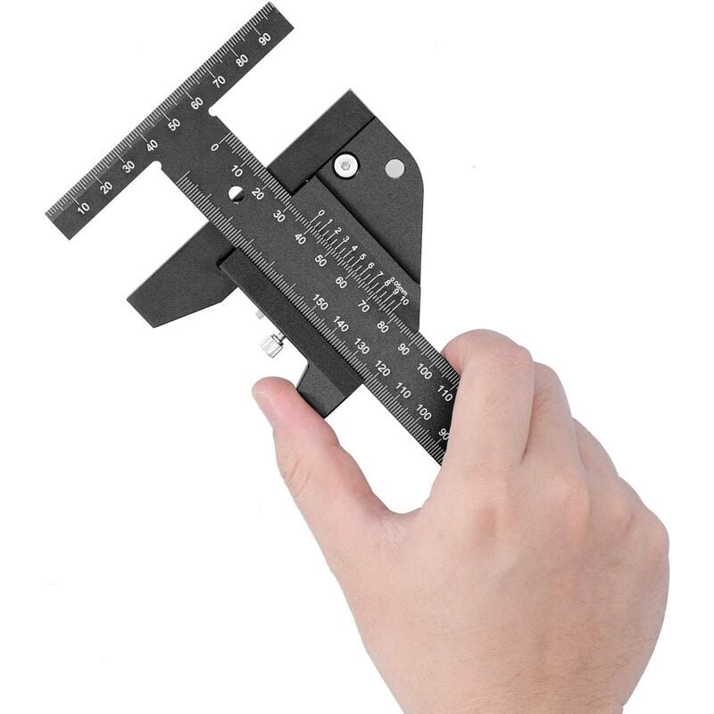 Règle en T,Règle Droite Règle de traçage de Type T Règle de Travail du Bois T en Alliage d'aluminium 0-100mm/0-210mm Scriber Mesure Traçage Marquage