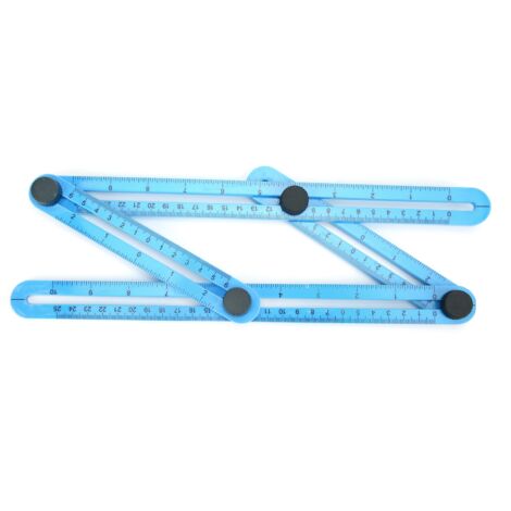 Règle multifonction 4 faces bleue 25cm - Gabarit de mesure angulaire et coulissant
