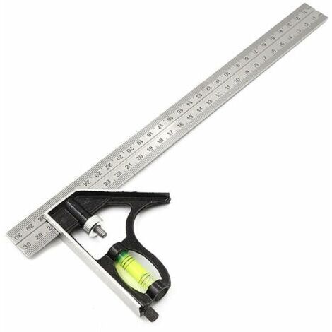 Règles à tracer Carrée Outils de Mesure,équerre combinée 300 mm,Acier Inoxydable Règle d'angle de Combinaison avec règle Réglable d'angle Droit d'alliage de Zinc Outil,Règle à Angle Carrée Combinaison