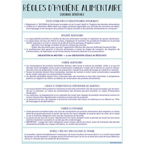RÈGLES D'HYGIÈNE ALIMENTAIRE. PANNEAU HYGIÈNE ALIMENTAIRE. NORMES SANITAIRES. CONSIGNES D'HYGIÈNE ALIMENTAIRE. AFFICHE HYGIÈNE ALIMENTAIRE. - Aluminium 2 mm - 300 x 420 mm