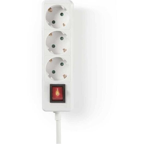 Regleta 3 Tomas Schuko Con Interruptor Blanca Con Cable 1,5