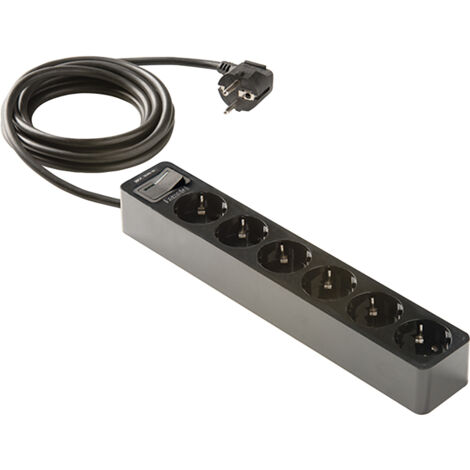 Regleta 6 Tomas TT Negra con Interruptor + 1,5m Famatel 2518-N