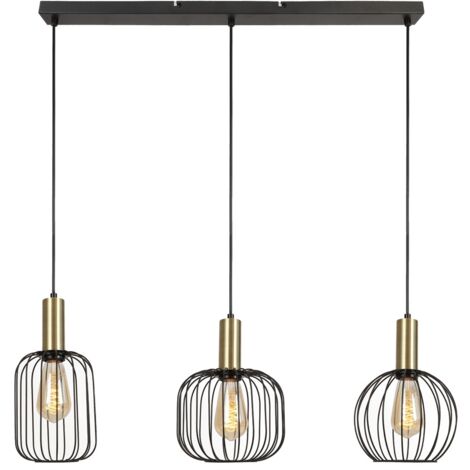 Regleta colgante de techo "Sofis" de tres luces (3xE27) IP20 100x84x20cm fabricada en acero color negro y oro